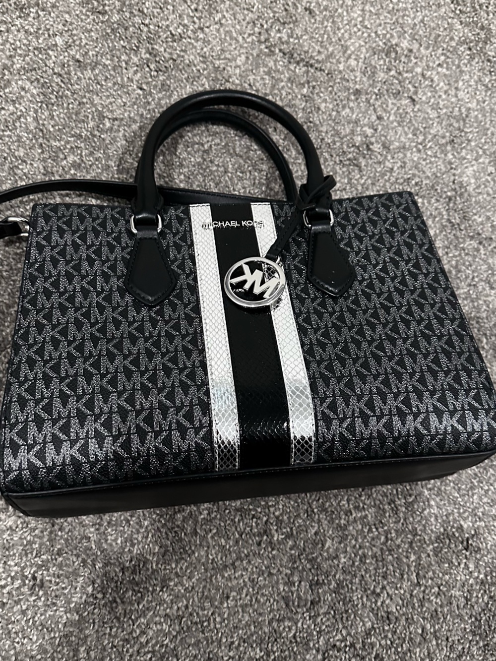 Michael Kors Black & Silver MK Logo Messenger Bag